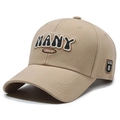 Khaki cotton baseball cap with 3D embroidery featuring MANY and NEW B lettering - Adjustable / Khaki