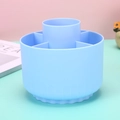 Rotating light blue desk organizer with six compartments for pens and makeup brushes - Dark Blue