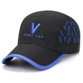 Lightweight quick-dry black baseball cap with blue V embroidery and mesh details - Black With Blue Embroidery
