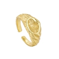 Minimalist S925 sterling silver open ring in gold finish with unique fingerprint texture - Size 16/Adjustable / 18K Gold