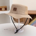 Detail of khaki kids sun hat with breathable mesh vents and protective neck flap cover - 52cm 2-5 Years Old / Smile Style-Khaki