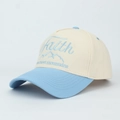 Casquette de baseball bicolore beige et bleu avec broderie Faith Mountain et sangle ajustable - Taille Unique(Réglable) / Beige/Bleu Ciel