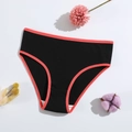 Detail of black ribbed cotton panties with red elastic trim and high stretch waist - S / Hot Pink