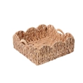 Cesta de almacenamiento tejida de jacinto de agua con bordes festoneados y asas - Cesta Cuadrada Grande (33x13cm)