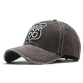 Adjustable brown Route 66 embroidered baseball cap with distressed brim for men - One Size(Adjustable) / Brown