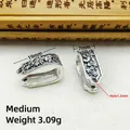 Macro view of medium size silver retro carved floral pendant buckle with detailed dimensions - Medium Version