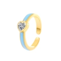 Anello a cuore dorato regolabile con fascia in smalto celeste e zircone lucente - Oro (Smalto Blu Chiaro)
