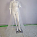 White tulle maternity gown with long sleeves and elegant pearl beads for photo shoots - M / White Encrypted Single Layer