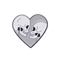 Enamel heart pin featuring two white skulls in dark romantic art style on white backdrop - Double Skull Facing Style(XZ8577)