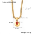 18k vergulde titanium stalen ketting met ronde hanger en rode zirkonia steen - Goud Juli Bleekrode Zirkonia (P1841)