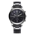 Montre homme en acier inoxydable gris fusil avec chronographe à trois cadrans et bracelet - Cadran Noir (Montre Seule)