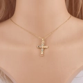 Cross necklace in 18K gold plating with vibrant multi-colored gems on a dainty chain - Delicate Hollow Cross Style (Style 7)