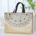 Vintage floral non-woven tote bag with black mandala print and durable handles - 30*40*10cm / Faux Linen Black
