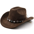 Détail d'un chapeau de cowboy en daim avec perles turquoise et pendentif main de Fatma - M (56-58cm) / Café