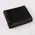 Close-up of black silk-like scarf featuring elegant gold bead chain trim and fine texture - Black / 175cm