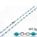 Minimalist silver steel bead necklace with blue resin accents and lobster clasp, weight 3g - 400mm*2mm / Blue