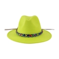 Ethnic style felt hat in fluorescent yellow with colorful beaded decorative band - 58cm / Neon Yellow