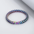 Rainbow finish stainless steel Franco dragon bone chain bracelet with fold-over clasp - 8mm / Colorful
