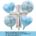 5-delige baby doop ballon set met zilveren kruis en blauwe hart ballonnen - Kruis Blauw Hart