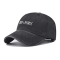 Casquette en denim noir délavé avec broderie DOGS > PEOPLE et visière incurvée - Réglable / Noir