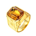 Men's gold Freemason ring with a large square yellow gemstone and G-symbol - US 7 / Gold Yellow Zirconia