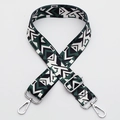 Adjustable woven shoulder strap with green and black geometric patterns and silver buckles - Style 359 / Silver