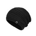 Winter black cable knit slouchy beanie with mountain logo patch for warm ear protection - Mixed Black