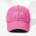 Classic washed pink cotton baseball cap with white MOM embroidery on the front - Rose Red