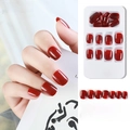 Press-on nails in deep red color, full set of 24pcs with packaging for manicures - F785-11 Red Glossy Finish