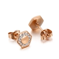 Elegant rose gold hexagonal stud earrings with sparkling pavé zircon stones along the edges - Rose Gold Hexagon Pave Style (KE85129-KPD)