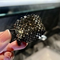 Black square hair claw clip with dark grey rhinestones for high ponytail styling - Noble Black Fully Set with Diamonds