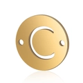 Close-up of golden stainless steel round letter C pendant with dual connector holes - Letter C