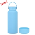Sky blue 1L vacuum insulated water bottle with matte finish and silicone base cover - 1 L / Sky Blue