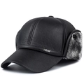 Berretto da baseball invernale in pelle PU nera da uomo con paraorecchie in peluche - Taglia unica / Grigio