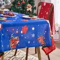 Mantel navideño azul con diseño de Papá Noel y renos en un ambiente festivo hogareño - Navidad Azul