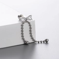 Silver bow knot titanium steel stud earring with sparkling zircon and bead chain tassel - Bow Tassel Style (A36-5#)