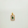 Rectangle 18K gold plated shell pendant with emerald gemstone on white background - Rectangle