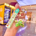 Star-shaped acrylic keychain with pink and green beads and a mint green unicorn strap - Green Colorful Bead Pentagram