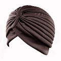 Soft brown knotted turban hat with pleated texture for ethnic headwear style - One Size / Coffee