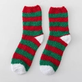 Thick warm coral fleece socks with Christmas red and green stripes for winter comfort - Red Green White Stripes