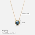 Gold-plated stainless steel necklace featuring a 7mm round blue gemstone pendant - March Light Blue (Aquamarine Color) / Gold