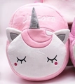 Zaino di peluche a forma di unicorno rosa per bambini con corno d'argento e ricamo - Rosa
