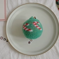 Green knit Christmas ball ornament with red candy cane embroidery and golden sparkles - 8cm Plush Ball 03 (1 Pc)