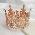 Elegante corona de aleación dorada con perlas blancas y diamantes de imitación - Oro rosa