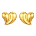 Polished 18K gold plated stainless steel heart stud earrings with a 3D streamlined design - Left-Right Heart Gold (MS-497)