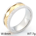 Two-tone silver and gold stainless steel ring with micro-pave cubic zirconia, 8mm wide - US 6 / Two-Tone Wave Texture Inlaid Zirconia (KR83021-KGC)