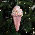 Pink glitter ice cream cone Christmas tree ornament with colorful sequins and beads - Pink Ice Cream