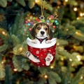 Beagle-Welpe in rotem Weihnachtsstrumpf-Anhänger mit goldener Kordel - Beagle Hund