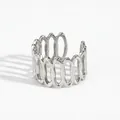 Modern hollow silver-toned wave open ring with a geometric chain structure for women - Hollow Wave Wide Band Open Style (PB656) / Silver