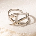 Chic silver titanium steel cross open ring with elegant minimalist interlocking design - Steel Color 123